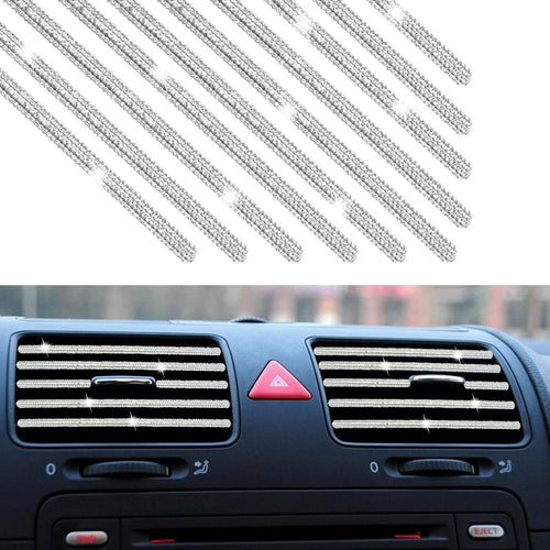 10PCS Bling Car Air Conditioner Decoration Strip for Vent Outlet, Rhinestone Car Air Vent Outlet Moulding Trim Strip, Bling Diamond Car Interior Accessories for Women and Girls