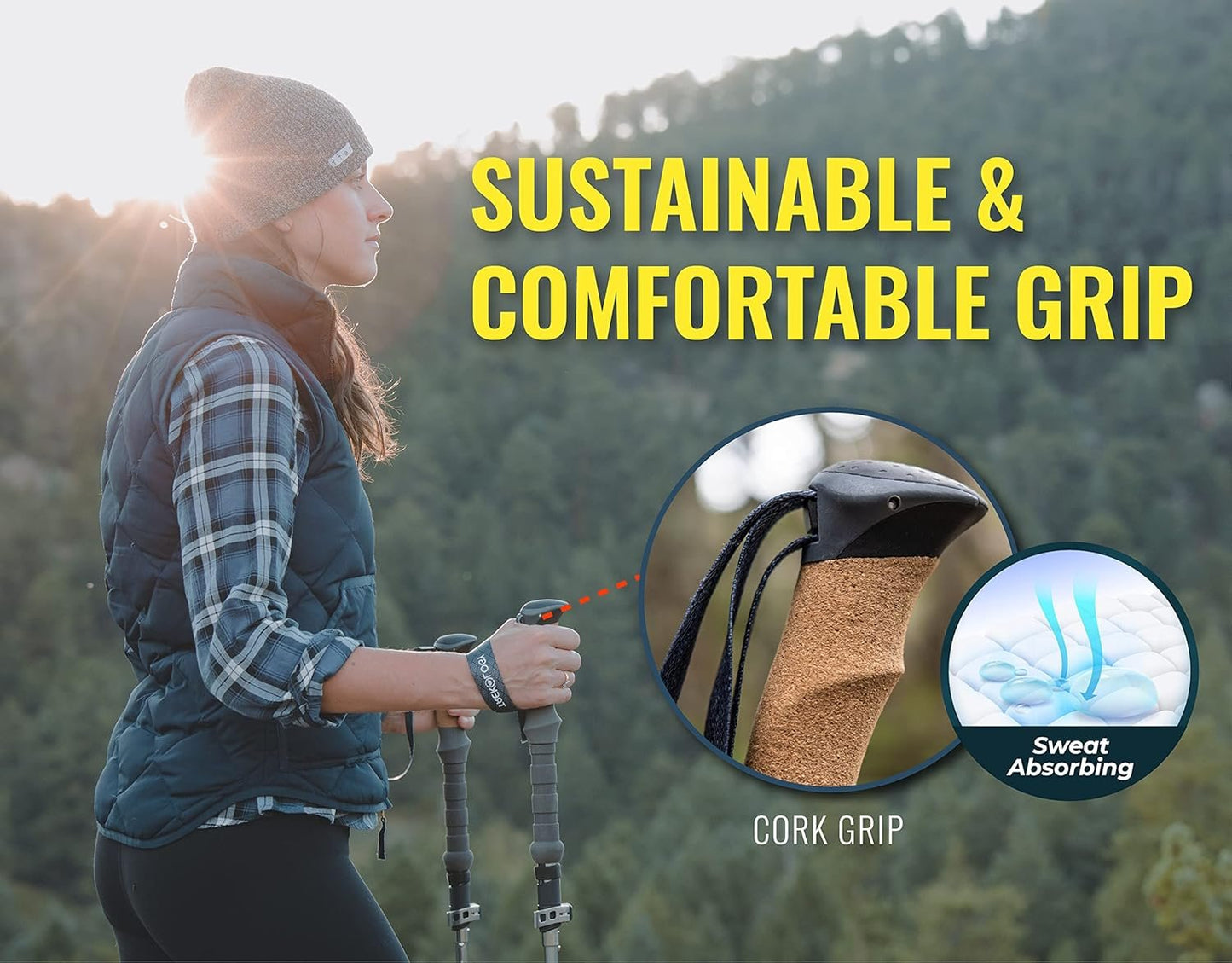 TREKOLOGY Hiking Poles Collapsible Lightweight, Nordic Walking Poles for Seniors Women, Walking Sticks for Seniors, Trekking Poles Collapsible, Cork Pole Grip, Hiking Gear