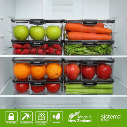 Sistema Ultra 2.63L Rectangle Food Storage Container | Stackable | Airtight Pantry Storage Container with Locking Clips | BPA & Phalate Free | Clear with Black Accents