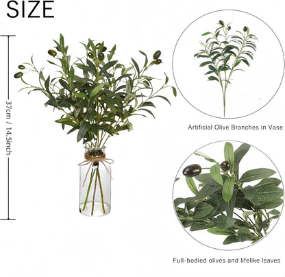 Avoik Artificial Plants Olive Branch in Glass Vase, 14.5” Fake Plant Greenery Stems with Olive Branches Faux Eucalyptus Stems for Home Office Farmhouse Wedding Table Centerpiece Décor