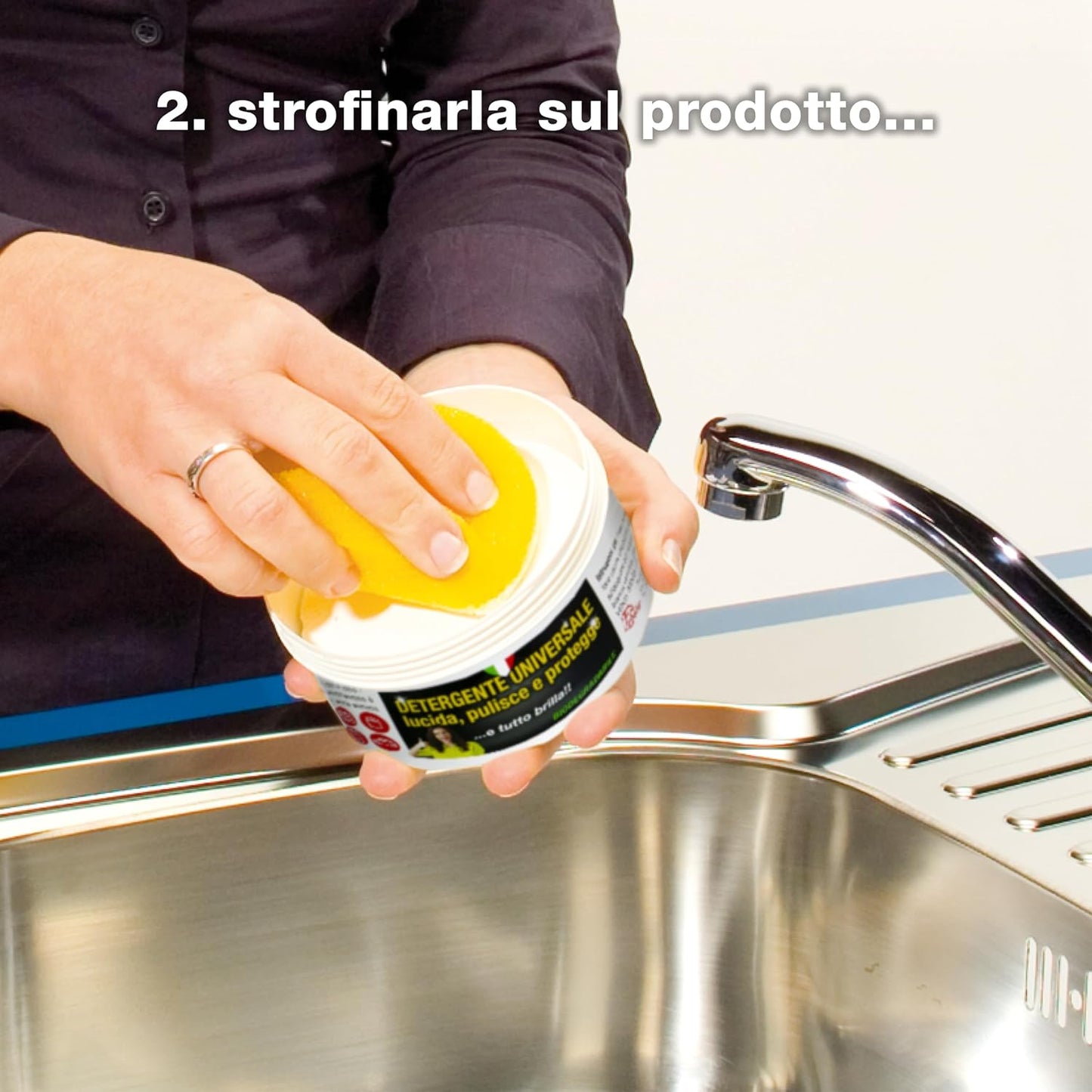 Universal Cleaner – White Clay – Shiny Cleaning Paste, Cleans and Protects, Recommended for All Surfaces. Removes Limescale from the Shower, All Shine 2 Sponges Included (300 g)