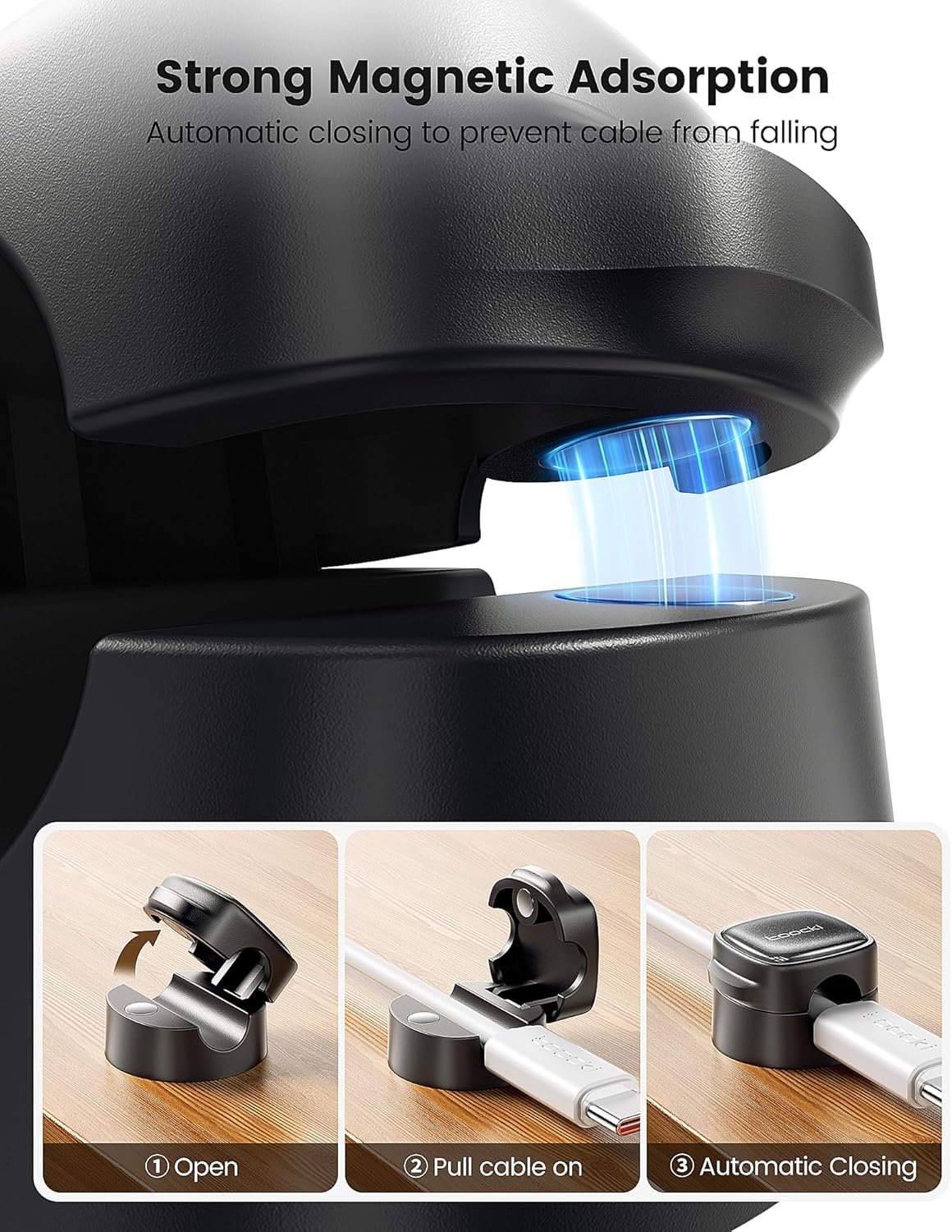 toocki 12 Pack Magnetic Cable Clips Holder, Cord Organizer Cable Management, [Cable Smooth Adjustable] Desk Cable Organizer, Adhesive Wire Organizer Keeper for Home Office Desk Phone Car Wall Desktop