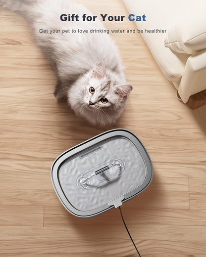 Cat Water Fountain Stainless Steel: 3.2L/108oz Pet Fountain Water Bowl Automatic Drinking Dispenser Cat Feeding & Watering Supplies, Ultra-Quiet Pump & Replacement Filter for Cats Inside(Navy)