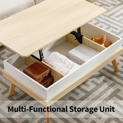 Forevich Coffee Table Lift Top Cabinet Fully Assembled with Hidden Storage Compartment Multi-Function Convertible Rising Tabletop Central Dining Table for Living Room Home Office Natural