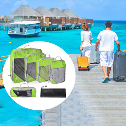 Compression Packing Cubes, ESHATO 6 Pieces Travel Luggage Organizer Accessories Extensible Storage Bags Travel Cubes for Suitcases (Green)