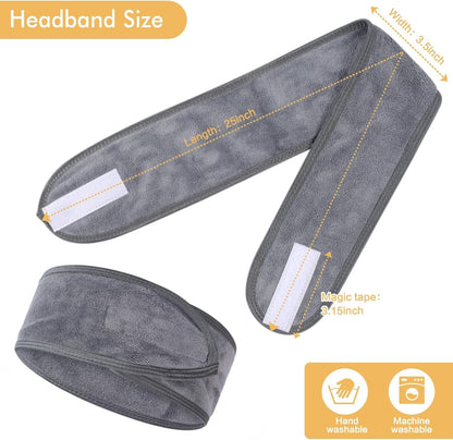 SINLAND Spa Headband for Women 3 Counts Adjustable Makeup Hair Band with Magic Tape,Head Wrap for Face Care Makeup and Sports