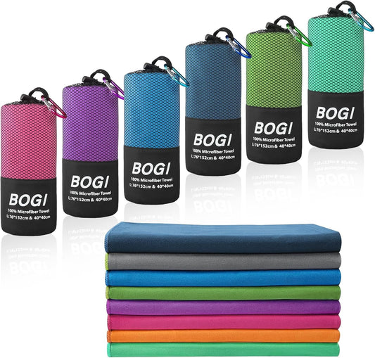 BOGI Microfiber Travel Sports Towel-Quick Dry Towel, Soft Lightweight Microfiber Camping Towel Absorbent Compact Travel Towel for Camping Gym Beach Yoga Swimming Backpacking (S:16''x32'',2Pcs-Nblue)