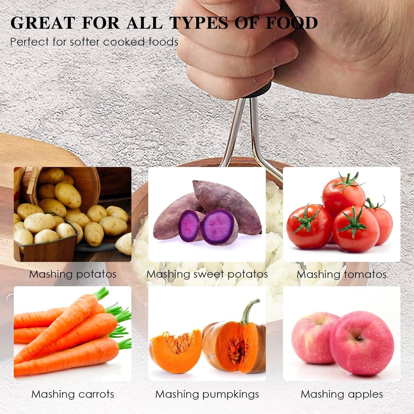 Potato Masher Stainless Steel Potato Ricer for Potatoes Pile Patate En Metal Potatoes Masher Mashed Potatoes Kitchen Tools Cooking Gadgets Potato Ricer Stainless Steel Mash Potato Masher Tool 2pcs