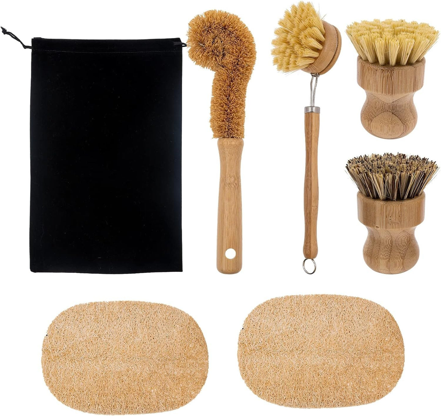 4 Pieces Bamboo Scrub Brush Eco-Friendly Kitchen Cleaning Brush Set Mini Pot Brush Natural Bamboo Dish Scrubber with Bamboo Handle for Kitchen Cleaning Dishes Pots Pans