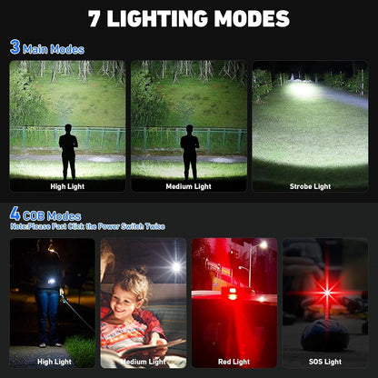 Rechargeable Flashlight 300000 Lumens, BCOTE 2 Pack Super Bright LED Flashlight Camping, Brightest High Powerful Handheld Flashlights-7 Modes with COB Light, IPX7 Waterproof Home Outdoor Flash Light