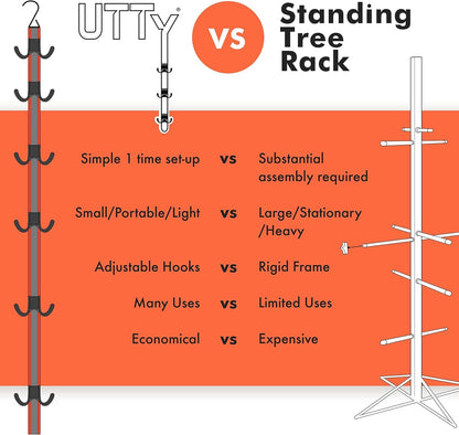 UTTY Hanging Multipurpose Portable Hockey Drying Rack - Hockey Gear Hanger & Sports Equipment Organizer - 6 Durable Adjustable Hooks Support Light to Heavy Weight for Home, Travel & Outdoor Use