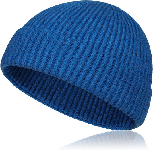 Dumrotite Wool Short Fisherman Beanie for Men Women, Knit Cuff Trawler Beanie Caps Winter Warm Hats