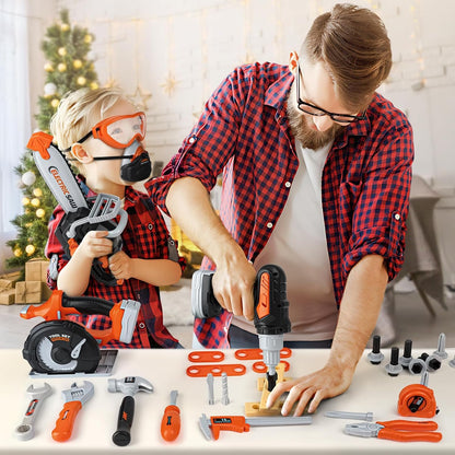 Kids Tool Set - Pretend Play Construction Toys for 3 4 5 Year Old Boy Gifts, Preschool Learning Tool Set with Electronic Drill/Chainsaw Toy/Circular Saw Toys, Toddler Take Apart Stem Toys for Kid 3-5