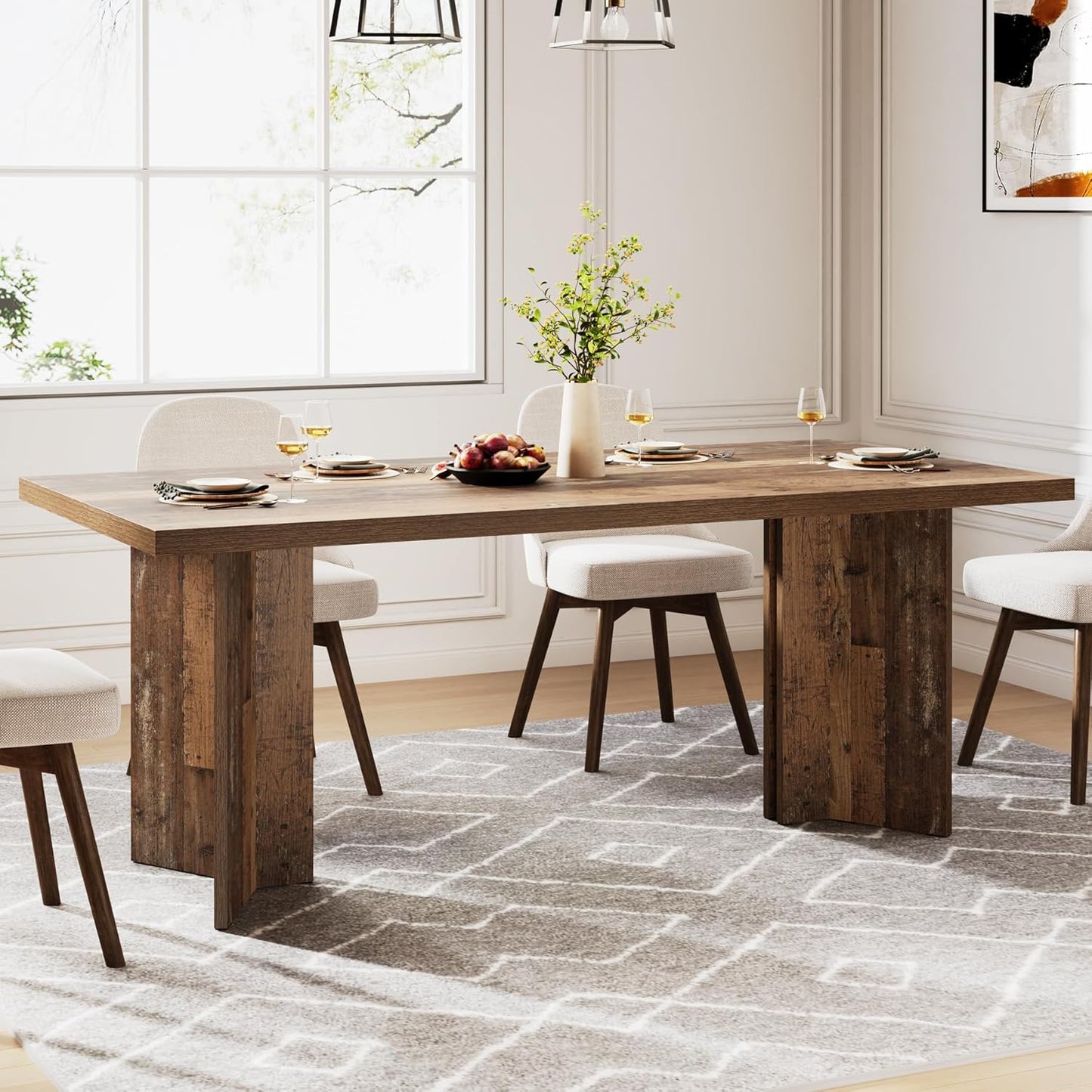 Tribesigns 63-inch Dining Table for 4-6, Farmhouse Kitchen Table with Large Tabletop, Rectangular Dinner Eating Table for Dining Room, Living Room, Kitchen, Distressed Brown
