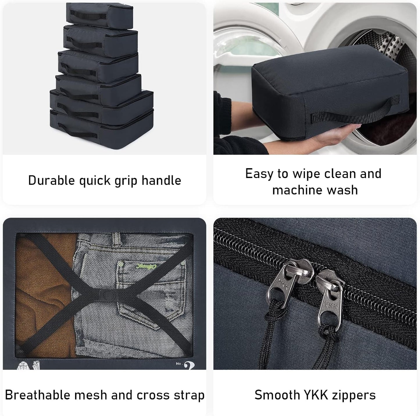 ECOHUB Organizer Suitcases 7 Pieces Packing Cubes Kit Travel Kit Environmentally Friendly PET Travel Accessories Organizer Space-Saving Travel Shoe Holder Organizer Backpack (Dark Blue)