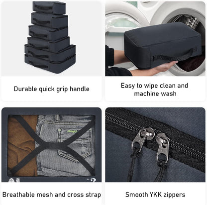 ECOHUB Organizer Suitcases 7 Pieces Packing Cubes Kit Travel Kit Environmentally Friendly PET Travel Accessories Organizer Space-Saving Travel Shoe Holder Organizer Backpack (Dark Blue)