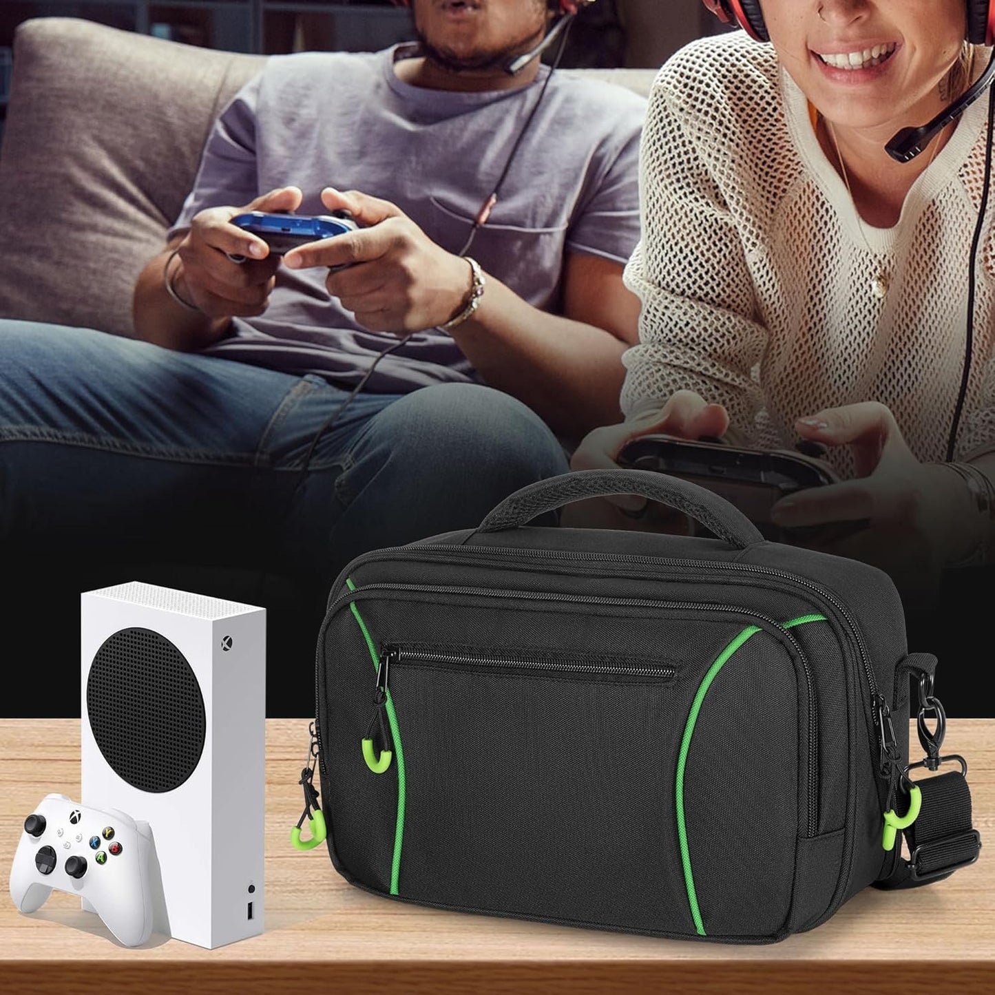 PGmoon Travel Carrying Case Compatible with Xbox Series S, Storage Carry Bag with Padded PE Foam Liner for Controllers, Cables and More Accessories (Patent Design)