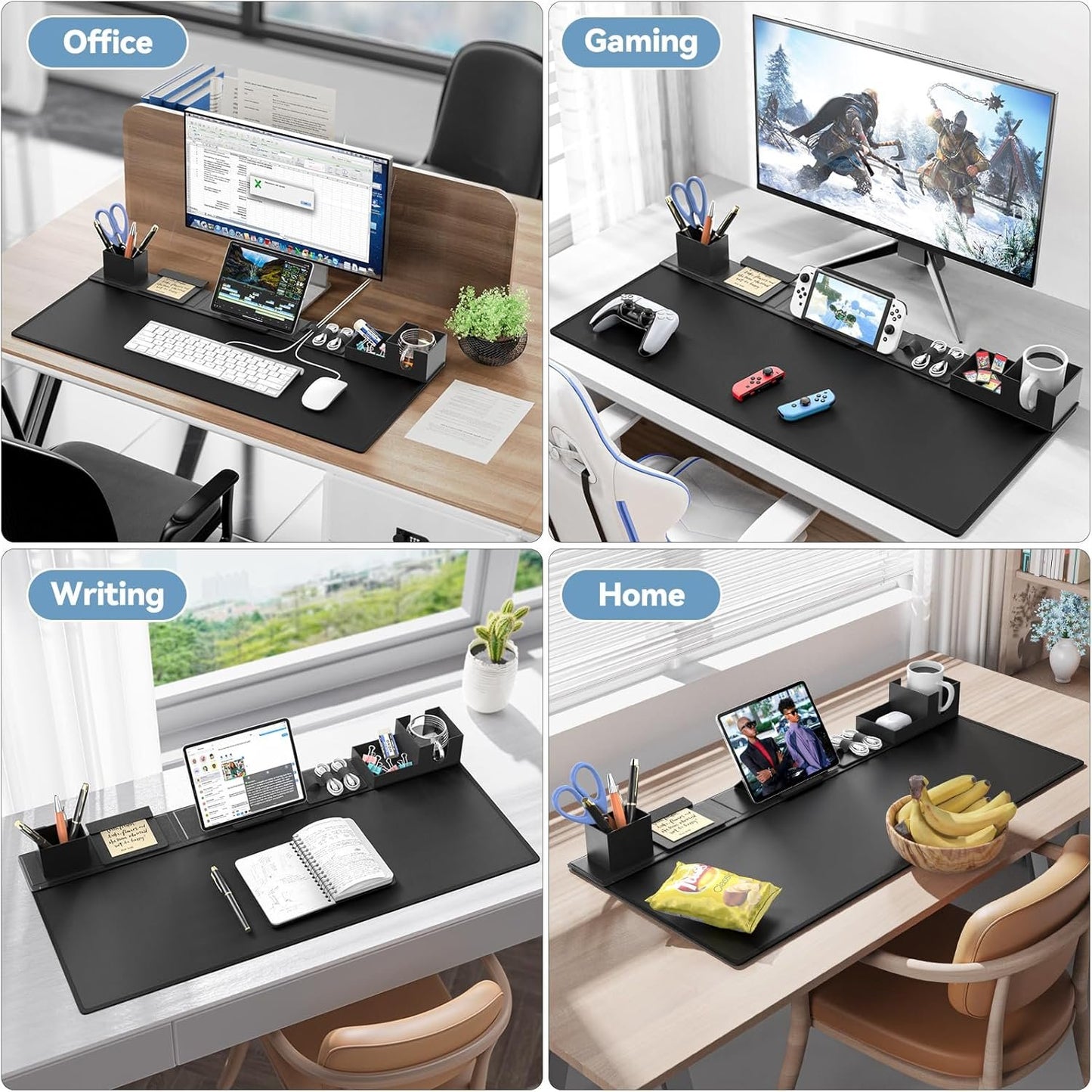 KDD Desk Pad and Organizer Set, 6 in 1 Mouse Mat with Magnetic Desktop Storage Accessories DIY Feature for Phone/Tablet Stand/Cup Holder/Card/Pen Holder/Cable Management for Office and Home