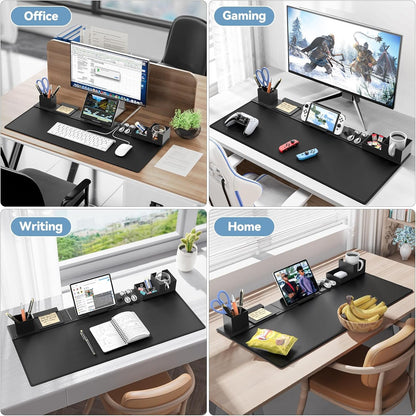 KDD Desk Pad and Organizer Set, 6 in 1 Mouse Mat with Magnetic Desktop Storage Accessories DIY Feature for Phone/Tablet Stand/Cup Holder/Card/Pen Holder/Cable Management for Office and Home