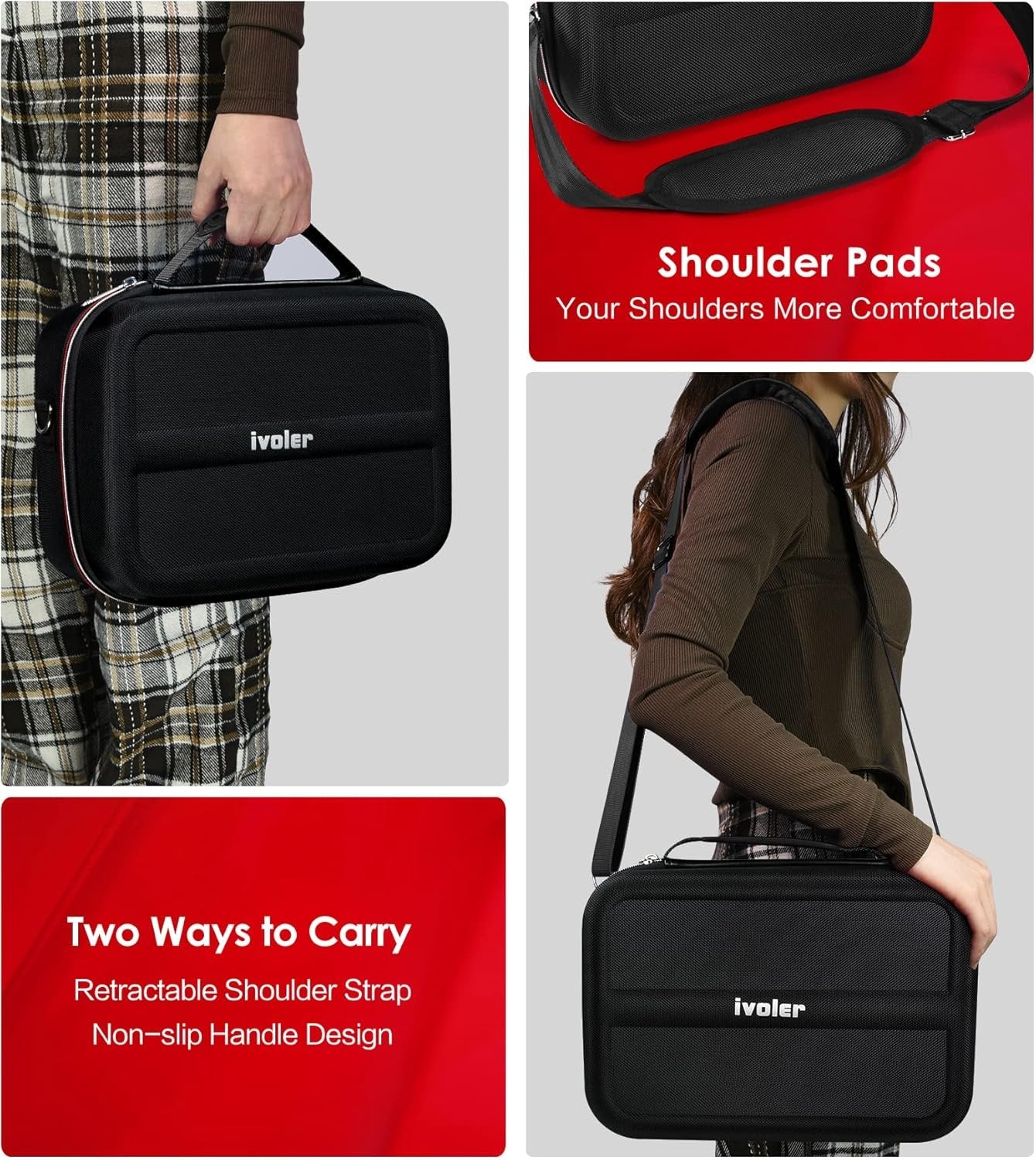 iVoler Carrying Storage Case for Nintendo Switch/Switch OLED Model (2021), Portable Travel Protective Hard Messenger Bag Soft Lining 18 Games for Switch Console Pro Controller & Accessories (Black)