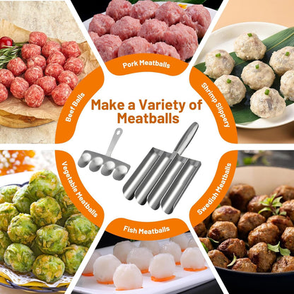 Cozioz 4-in-1 Meatball Maker Tool, Stainless Steel Kitchen Gadget for Quickly Creating Uniform Meatballs or Round Pastries