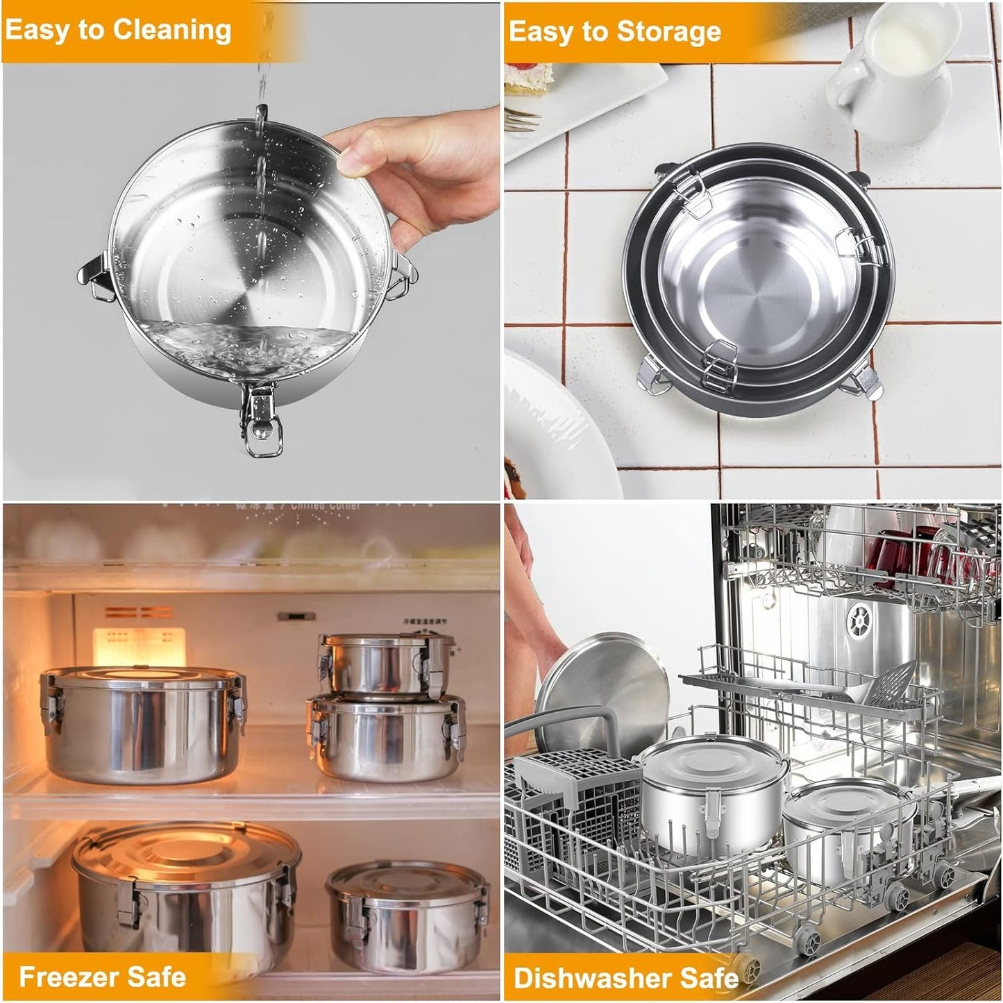 Leepenk Premium Stainless Steel Food Storage Containers 304 Grade The Original Leak-Proof, Airtight, Smell-Proof - Perfect For Camping Trips, Lunches, Leftovers, Soups, Salads