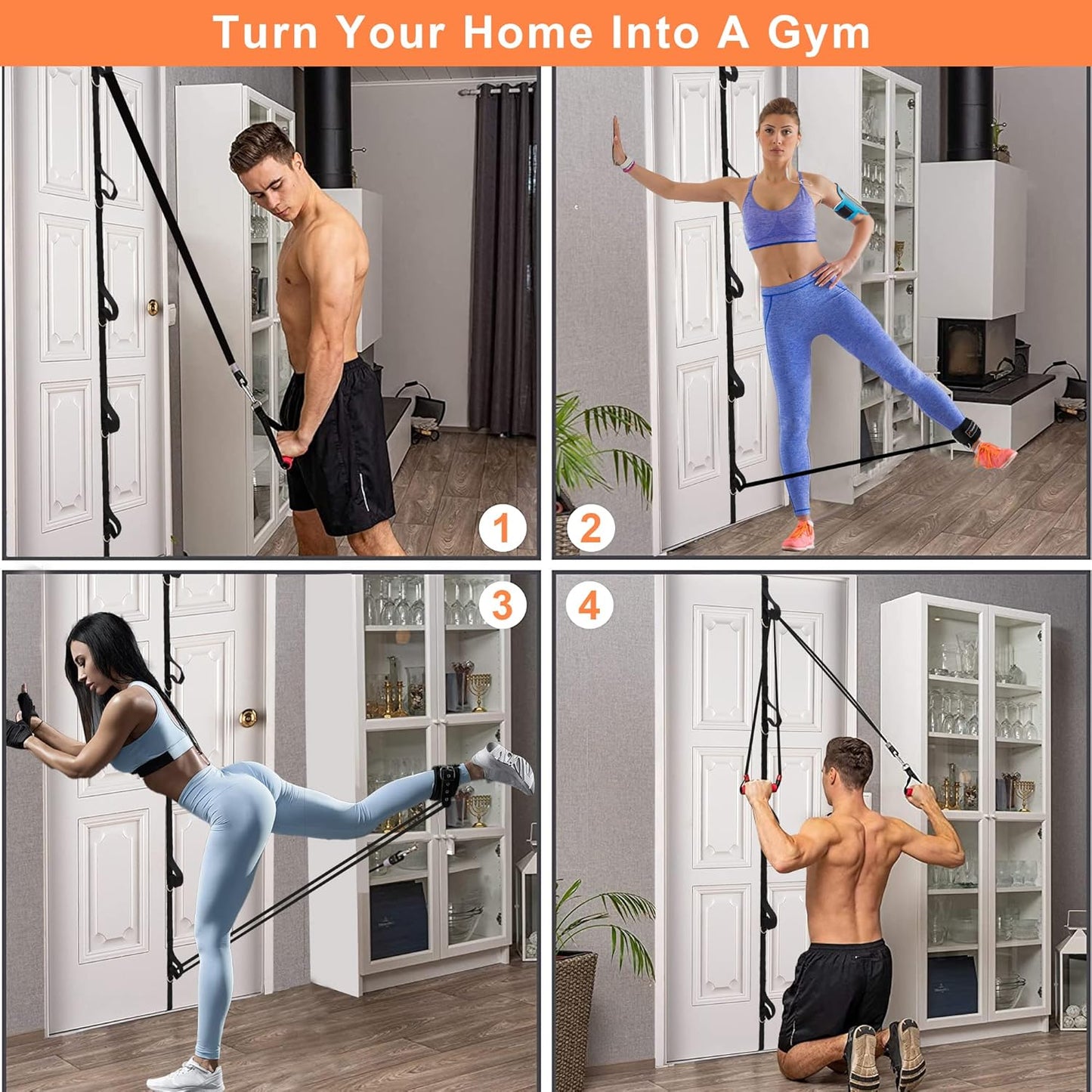 LONG Upgraded Door Anchor Strap for Resistance Bands, Workout Band with Portable Storage Bag, Secure Multi Point Gym Home Fitness(Bands Not Include)