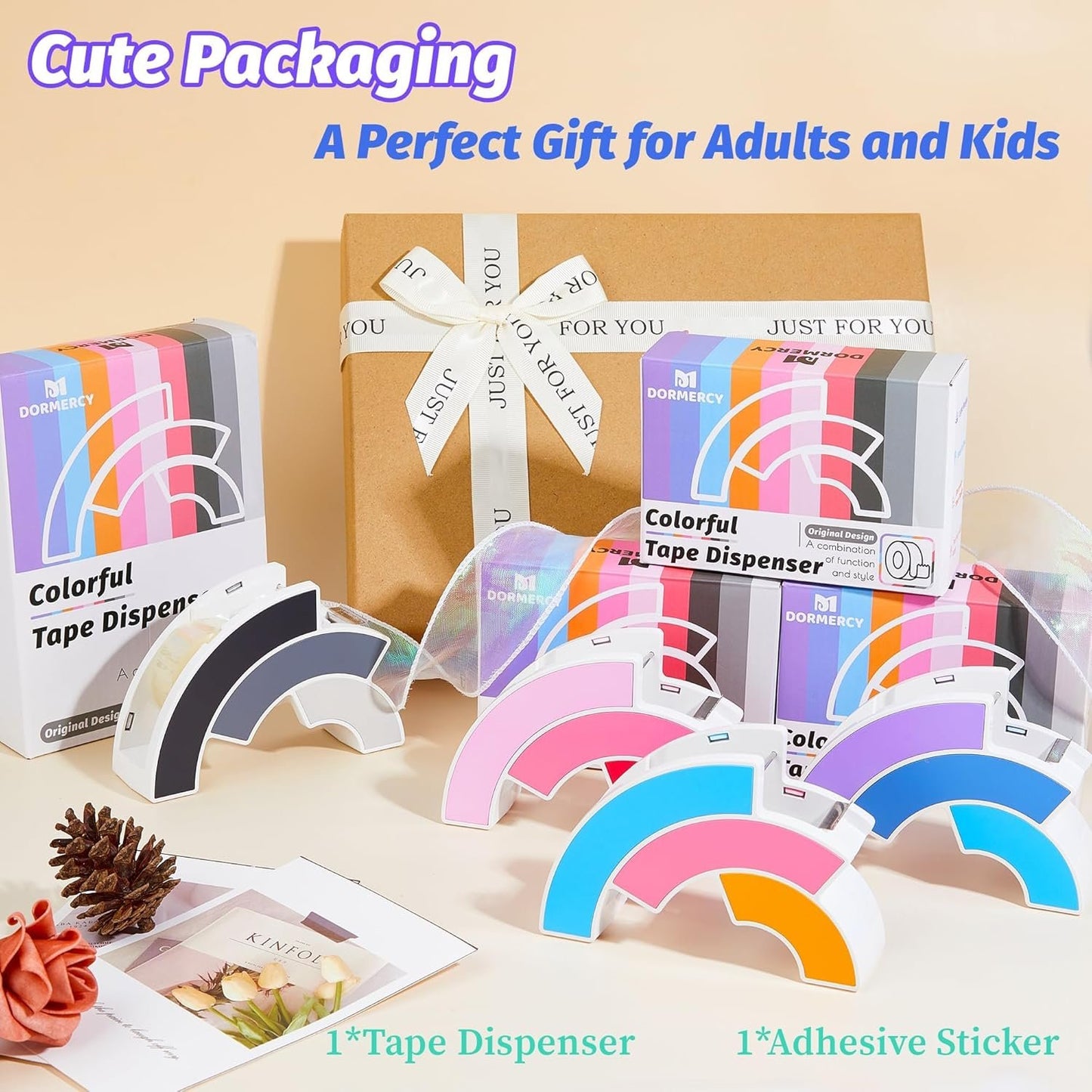 Dormercy Cute Tape Dispenser for Desk, Tape Dispenser for Home School, Desk Accessories (Tape not Included), Purple, 1 Pack