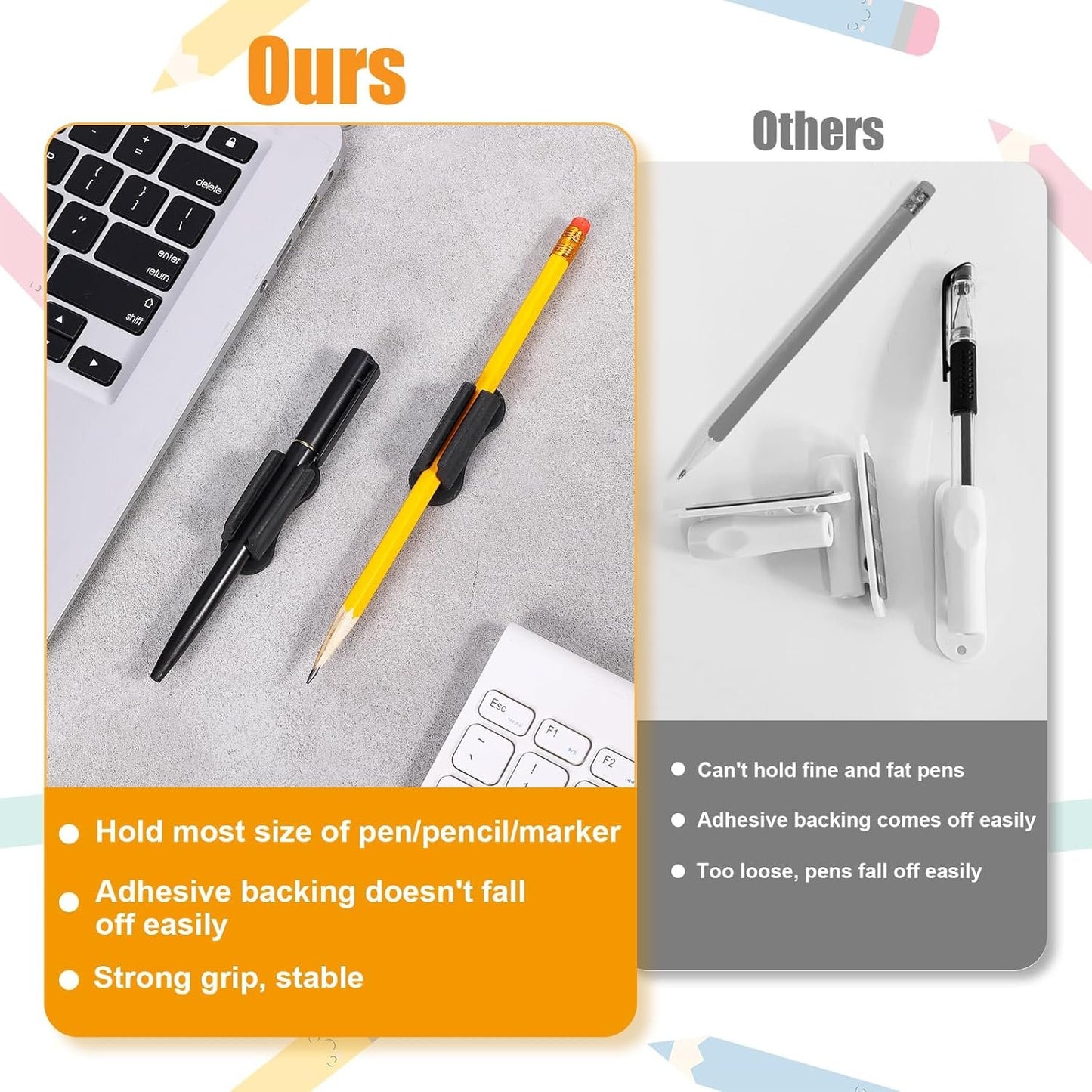 20 Pack Silicone Pen Holder, Adhesive Pen Pencil Holder for Desk & Wall Pen Holder Clips Marker Holder for Classroom Office Home Desk Accessories (Black)
