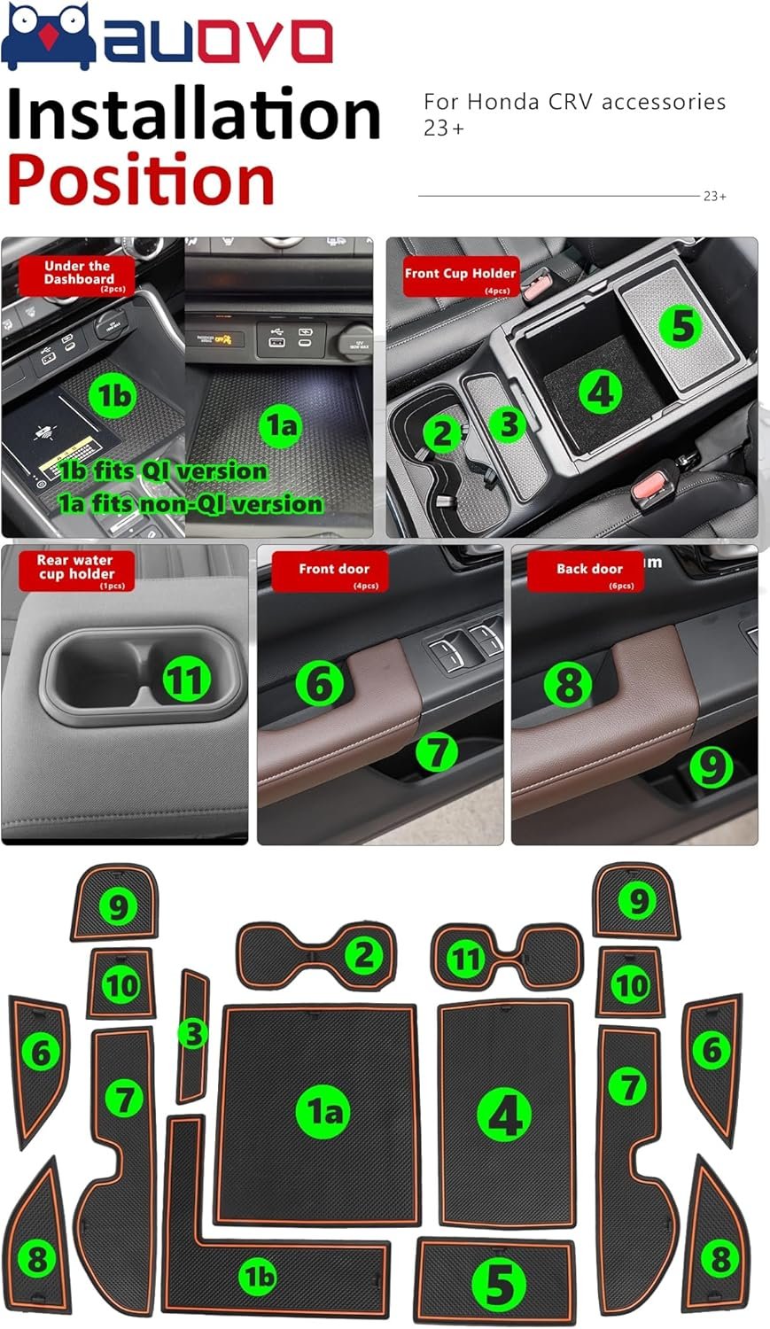 Auovo Anti-Dust Mats Compatible with Honda CRV CR-V 2023 2024 Door Slot Pad Car Interior Automotive Accessories Center Console Liners Cup Holder Liners(17PCS/Set) (Orange) (Updated),(TP-CRV23)