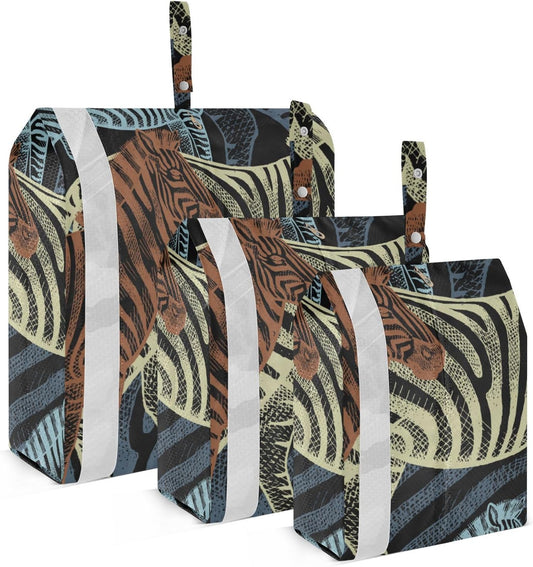 Colorful Zebras 3 Piecing Packing Travel Bag Foldable Bags Organizer For Luggage Bag For Clothes Home Organization
