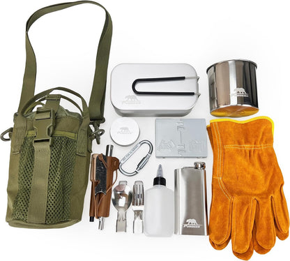 Pubgeer Portable Bushcraft Cooking Gear, Survival Cooking Kit, Canteen Cook Set, Wild Survival Equipment, Portable Cookware, Campfire Cooking Mess kit, Self Reliance, Solo Camping Cooking Kit
