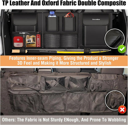 Trunk Organizer for SUV – Zippered 3-Section Design, Modular Storage with 7 Pockets, Upgraded TP Leather & 600D Oxford Cloth, Waterproof and Scratch-Resistant – Perfect for SUV, Pickup, MPV