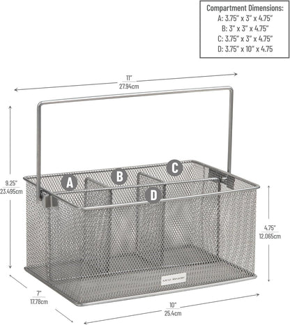 Mind Reader Utensil Holder, Silverware Organizer, Caddy, Cutlery Holder, Kitchen, Metal Mesh, 25.4L x 17.8W x 12.1H cm, Silver