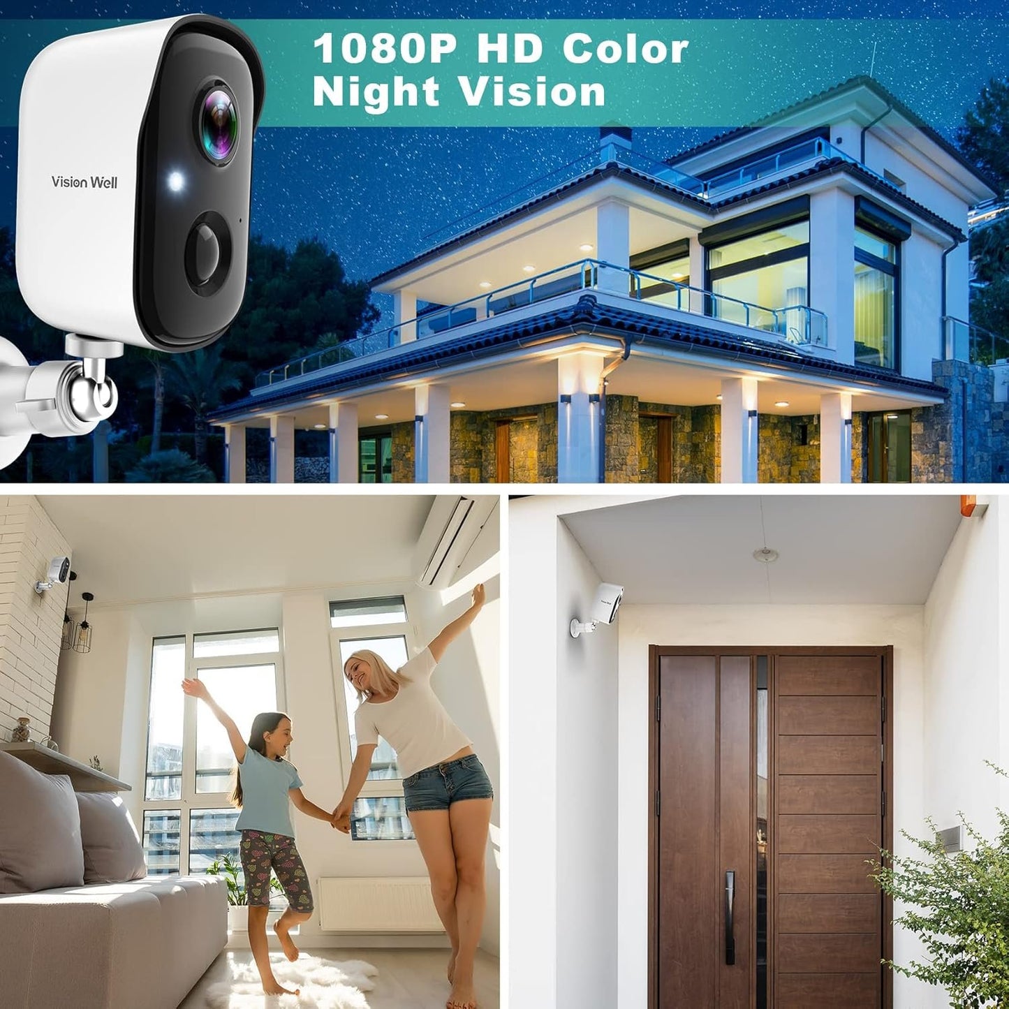 Wireless Cameras for Home/Outdoor Security, Battery Powered 1080P HD WiFi Security Cameras Wireless Outdoor with Spotlight, AI Motion Detection, Color Night Vision, SD/Cloud-2 Pack
