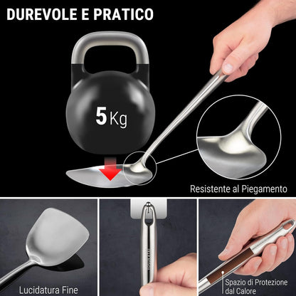 YOSUKATA Stainless Steel Spatula and Ladle for Wok 43 cm - Kitchen Utensils Set 304 Stainless Steel - Kitchen Ladle Set - Wok Accessories - Universal Kitchen Accessories - Kitchen Gadgets