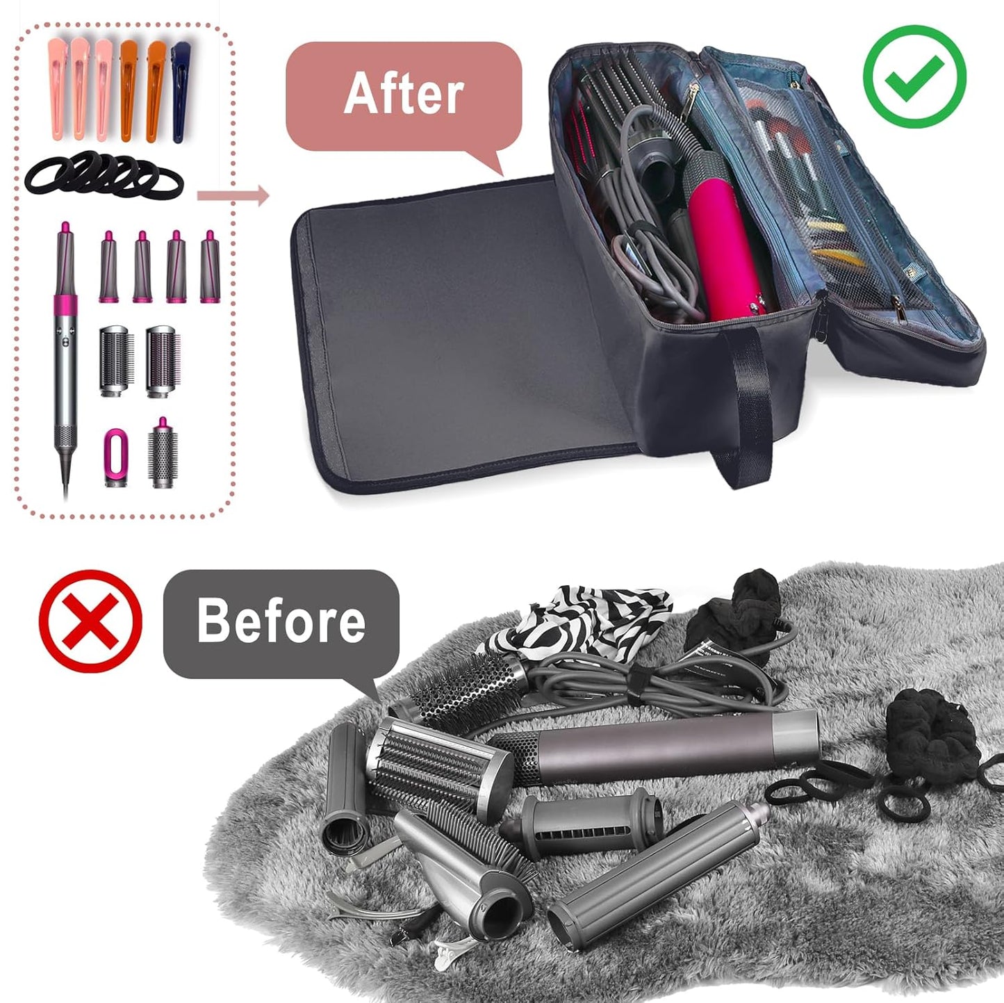 Hair Tools Travel Bag with Heat Resistant Mat Hair Styling Accessories Storage Case for Hair Dryer Flat Iron Straightener Curling Iron Haircare Accessories Travel Essentials for Women