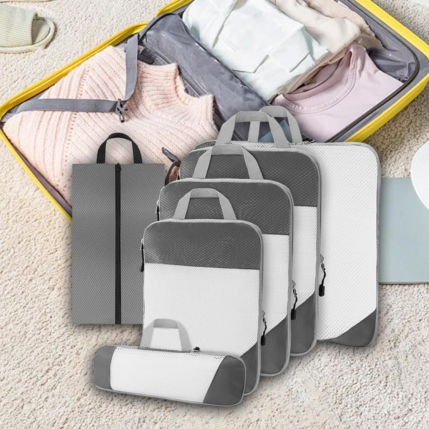 Gralara Ultimate Travel Packing Cubes Set for Seamless Organization, Gray