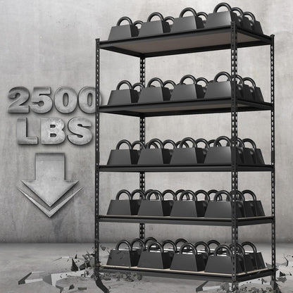 WORKPRO 5-Tier Metal Garage Shelving, 48”W x 24”D x 72”H, Adjustable Storage Rack, Heavy Duty Shelf with Particle Board, 2500 lbs Load Capacity (Total) for Garage, Basement, Warehouse, Kitchen