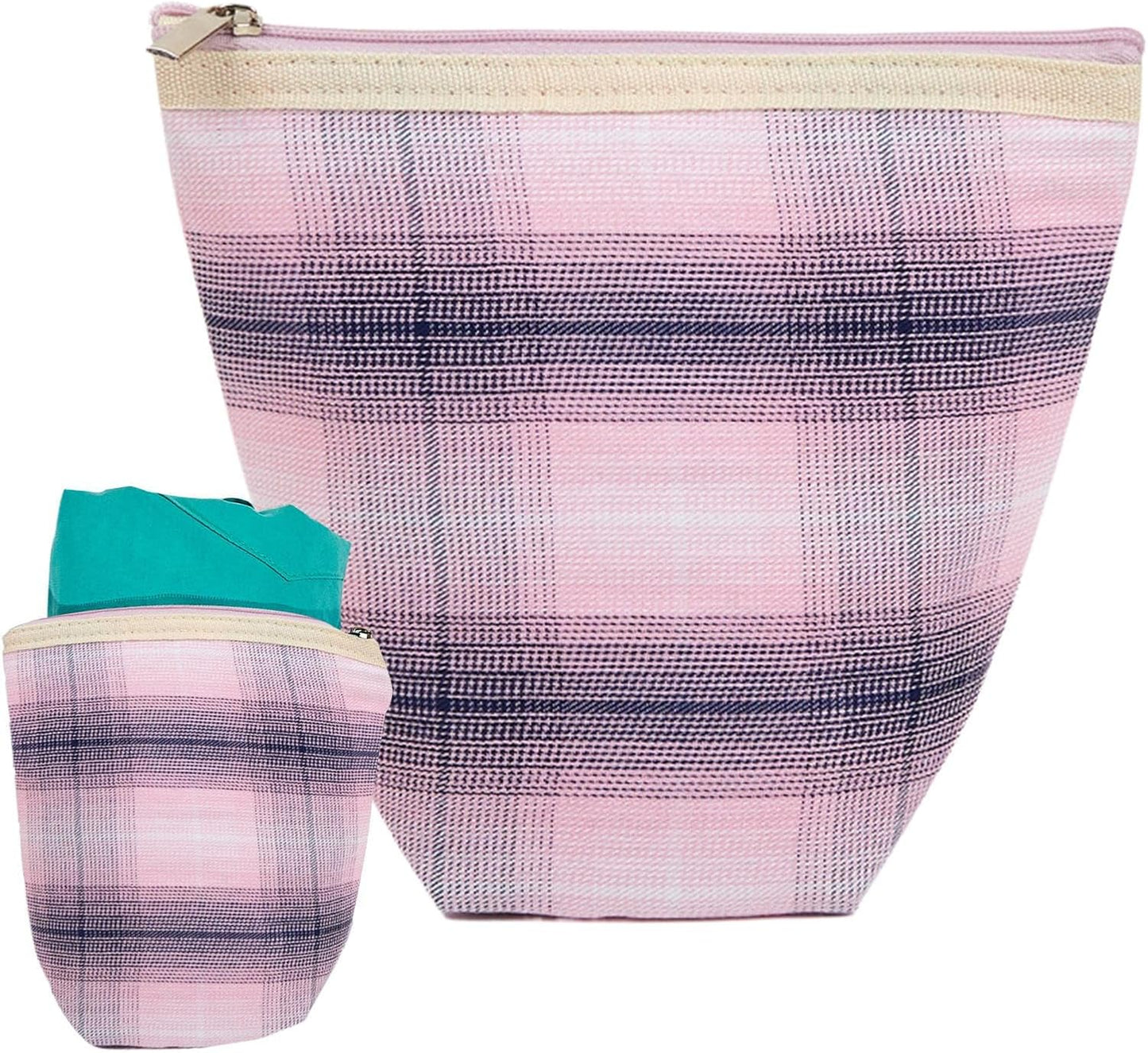 Travel Bag Stripes, Zipper Makeup Pouch, 6.69 x 5.71 x 2.95 Inches, Cosmetic Storage Organizer, Water Resistant Inner Lining for Women Travels and Daily Accessories, Multicolour, pink, Please refer to