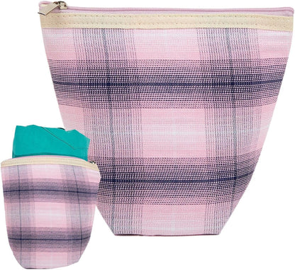 Travel Bag Stripes, Zipper Makeup Pouch, 6.69 x 5.71 x 2.95 Inches, Cosmetic Storage Organizer, Water Resistant Inner Lining for Women Travels and Daily Accessories, Multicolour, pink, Please refer to
