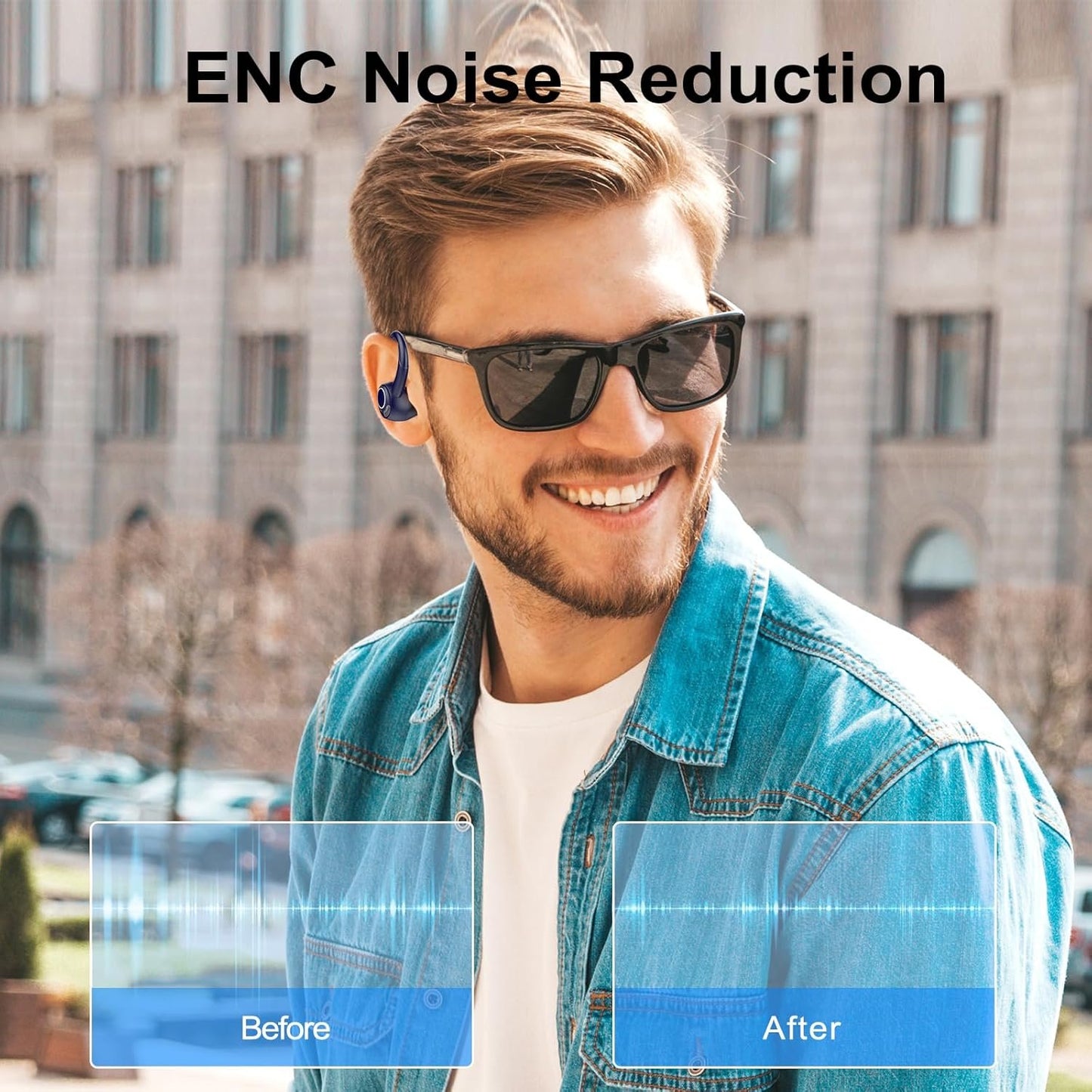 Wireless Earbuds, Bluetooth 5.3 Headphones Sport, Bluetooth Earbuds with ENC Mic, HiFi Stereo Wireless Earphones, 48H Dual LED Display, IP7 Waterproof Ear Buds with Earhook for Running Deep Blue