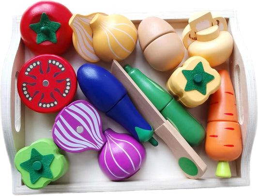 BEACENOV Wooden Play Food Toy for Toddler,Kids Kitchen Play Food Set,Play Kitchen Accessories,Pretend Play Toy Food Set,Toddler Montessori Educational Toy for Boys Girls Gift,Cutting Fruits Vegetables