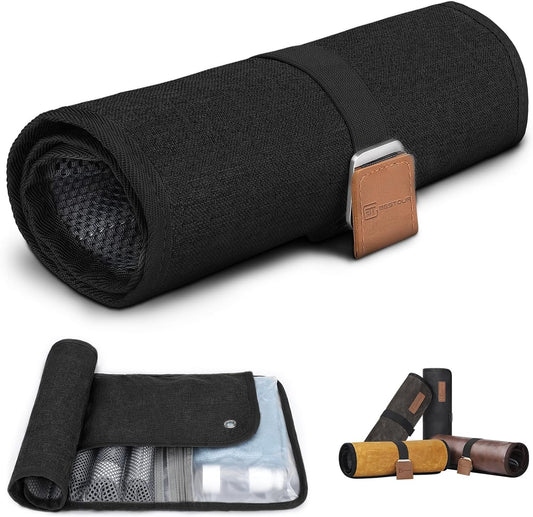 Travel Essentials, Toiletry Bag for Men, Compact Bathroom Roll Organizer for Hygiene, Toiletry kit, Travel Gifts for Gym Camping Hiking Travel Sports, Classic Black(Canvas), Small, Minimalist