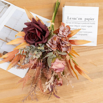 Alynsehom Artificial Fake Flowers Plants Silk Flower Arrangements Wedding Bouquets Decorations Plastic Floral Table Centerpieces for Home Kitchen Garden Party Decor (Pink Burgundy)