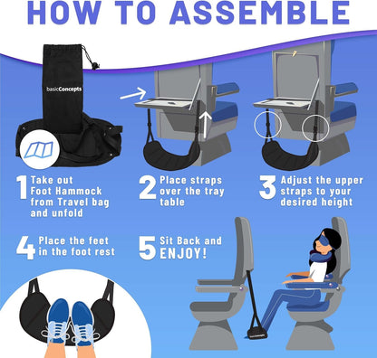 Airplane Foot Hammock (2 Pack) - Memory Foam Travel Footrest for Office and Plane - Comfy Foot Hanger for Relaxation