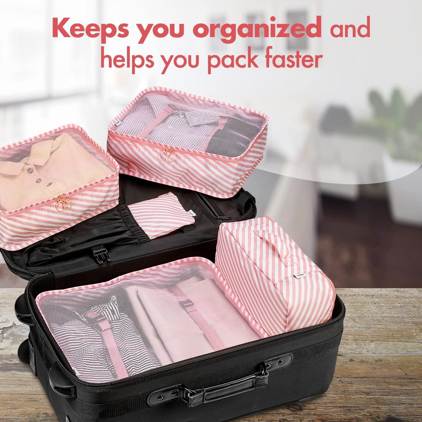 Travel Packing Cubes - 6 Piece Set Luggage Packing Organizers and Compression Packing Cube System for Travel with Shoe Bag Pouch Accessories to Organize Your Clothes Suitcase or Carry-On