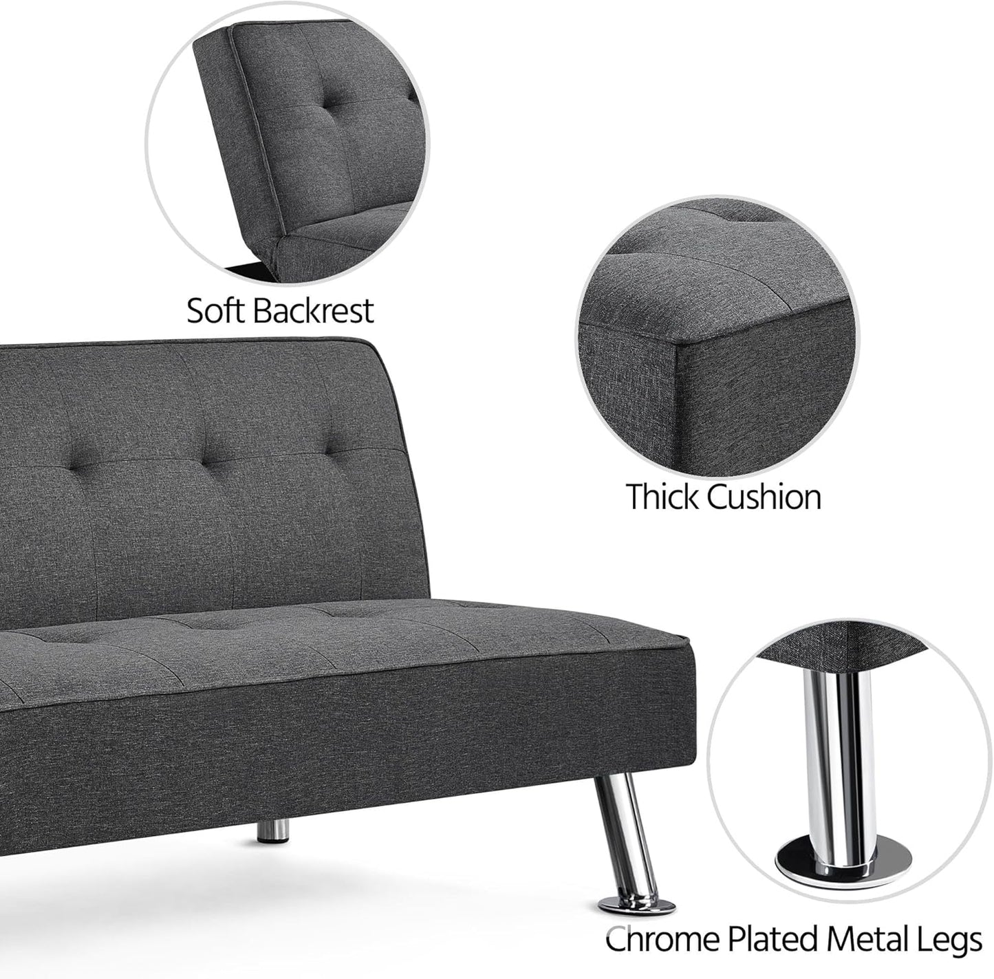 Yaheetech Reclining Sofa Bed with Padded Seat Convertible into Bed 105° – 180° Adjustable Living Room Living Room Guest Room Furniture for Resting Dark Grey/Fabric