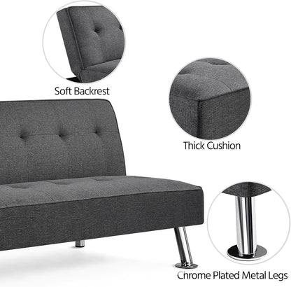 Yaheetech Reclining Sofa Bed with Padded Seat Convertible into Bed 105° – 180° Adjustable Living Room Living Room Guest Room Furniture for Resting Dark Grey/Fabric