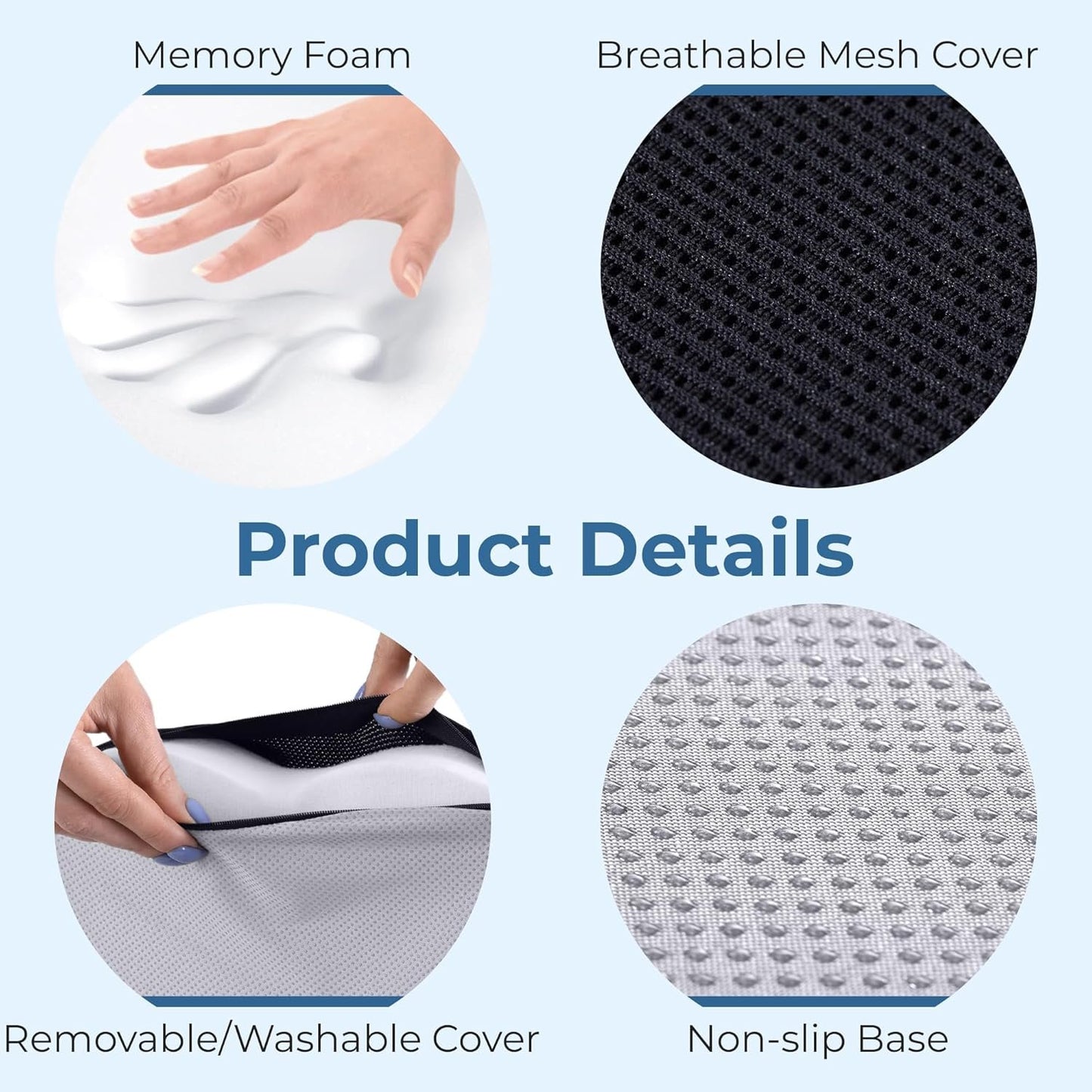 5 STARS UNITED Seat Cushion for Desk Chair - Tailbone, Coccyx Sciatica Pain Relief - Wheelchair Cushions, Black Mesh